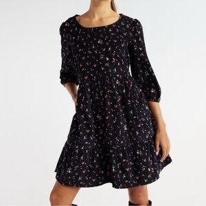 Time and Tru Black Floral Long Sleeve Dress